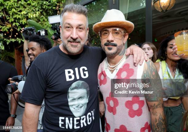 Joey Fatone and AJ McLean attend the We The Best Foundation Golf Classic VIP Reception at The Swan on July 19, 2023 in Miami, Florida.