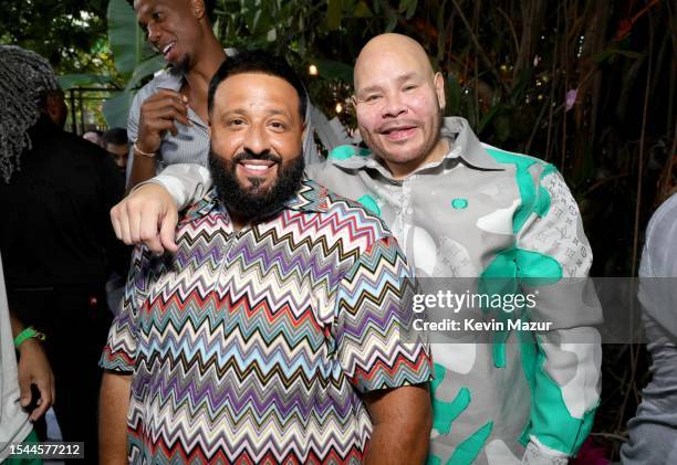 Khaled and Fat Joe attend the We The Best Foundation Golf Classic VIP Reception at The Swan on July 19, 2023 in Miami, Florida.