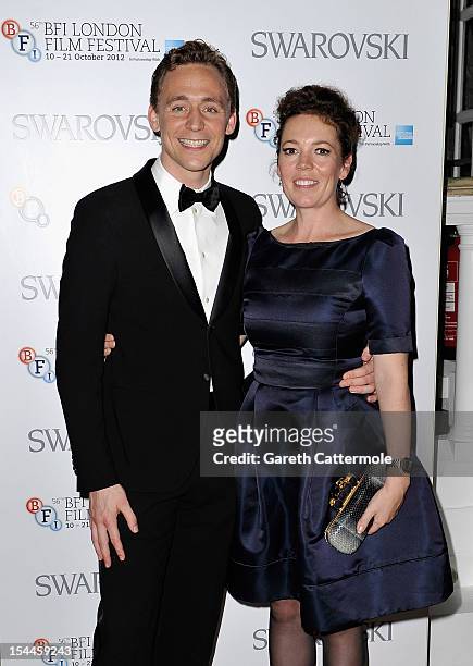 Olivia Colman poses with Tom Hiddleston during the 56th BFI London Film Festival Awards at the Banqueting House on October 20, 2012 in London,...