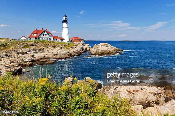 portland head lighthouse, maine, august 2012 - maine imagens e fotografias de stock