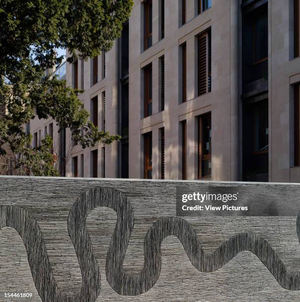 Montrose Place Flats, London, United Kingdom, Architect Hamilton Associates, Montrose Place Flats Street Elevation With Andy Goldsworthy Slate Wall