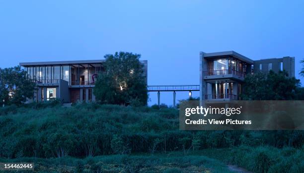 The Bridge House, Baroda, India Anekit Bagwat, Landscape India-Overall View From Below At Dusk, Anekit Bagwat, Landscape India, India, Architect,