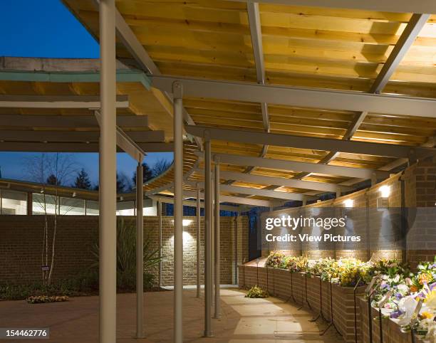 Chilterns Crematorium, Amersham, United Kingdom, Architect Haverstock Associates Llp, Chilterns Crematorium Flower Garden Night