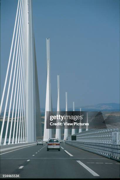 Le Viaduc De Millau, Millau, France, Architect Foster And Partners Le Viaduc De Millau Bridge Viaduct Road Deck Shot From Car