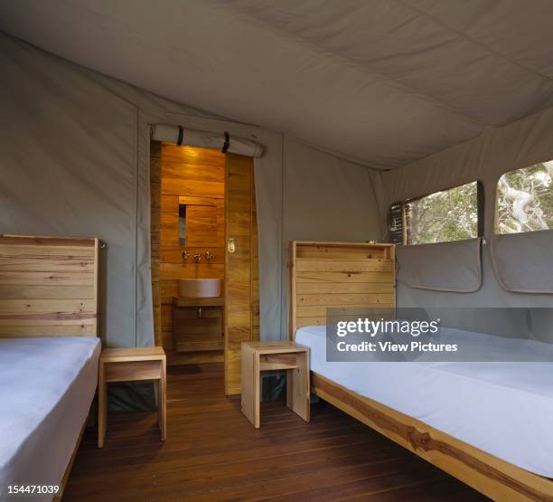 Tented Camp, Smitswinkel Bay, Makeka Design Lab, Table Mountain National Park, South Africa Simple Interior Of Tented Hut With Bed- And Bathroom,...