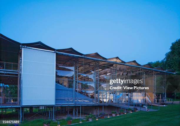 The Garsington Temporary Opera House, Wormsley Estate, Buckinghamshire, Robin Snell Uk, Oblique Exterior Elevation At Dusk During Performance, Snell...