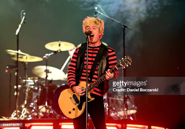 Billie Joe Armstrong of Green Day performs onstage during the Harley-Davidson's Homecoming Festival - Day 1 at Veterans Park on July 14, 2023 in...