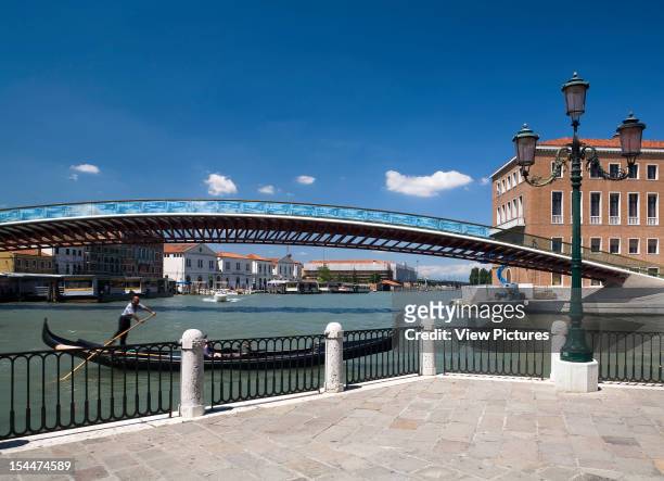 Grand Canal,Italy, Architect Venice, Constitution Bridge Overview Of The Bridge With A Gondola And Venician Street Light