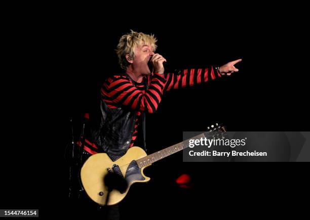 Billie Joe Armstrong of Green Day performs onstage during the Harley-Davidson's Homecoming Festival - Day 1 at Veterans Park on July 14, 2023 in...