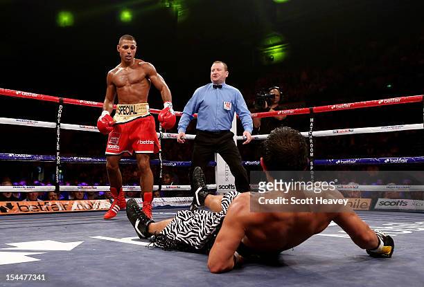 Kell Brook finishes Hector Saldivia with a knock out during their IBF Welterweight Title Eliminator fight on October 20, 2012 in Sheffield, England.