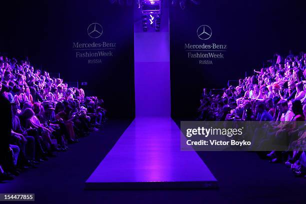 General view of the runway at the Maria Golubeva Spring/Summer 2013 show on day 3 of Mercedes-Benz Fashion Week Russia Spring/Summer 2013 at Manege...