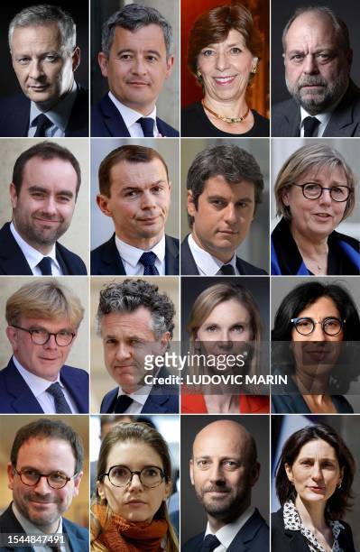 This combination of files photographs created on July 20 shows France's cabinet following a government reshuffle on July 20, 2023: French Minister...