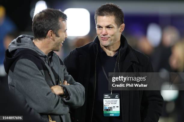 Former All Blacks Richie McCaw and Conrad Smith look on during The Rugby Championship match between the New Zealand All Blacks and South Africa...