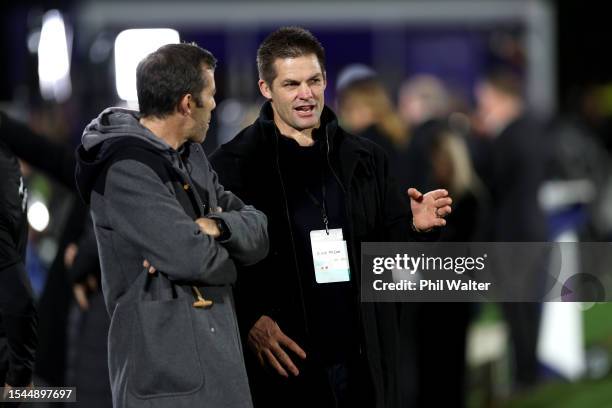 Former All Blacks Richie McCaw and Conrad Smith look on during The Rugby Championship match between the New Zealand All Blacks and South Africa...