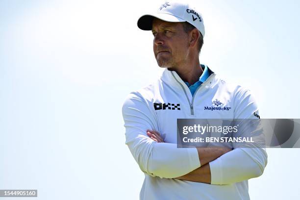 Sweden's Henrik Stenson reacts on the 17th green on day one of the 151st British Open Golf Championship at Royal Liverpool Golf Course in Hoylake,...