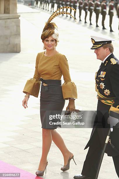 Princess Maxima of the Netherlands and Prince Willem Alexander of the Netherlands attend the wedding ceremony of Prince Guillaume Of Luxembourg and...