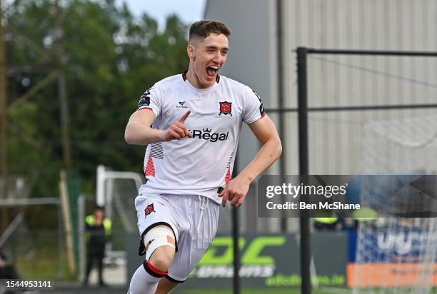 Louth , Ireland - 20 July 2023; John Martin of Dundalk celebrates after scoring his side's second goal during the UEFA Europa Conference League First...