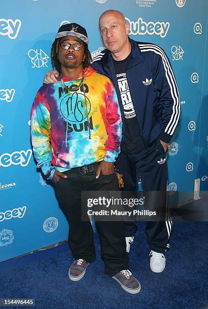 Mann and Steve Lobel attend the Chris Brown & Qubeey Launch Party on October 20, 2012 in Beverly Hills, California.