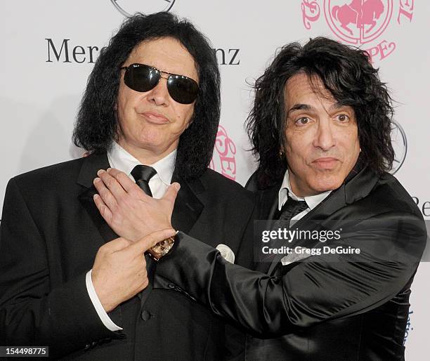 Musicians Gene Simmons and Paul Stanley arrive at the 26th Anniversary Carousel Of Hope Ball presented by Mercedes-Benz at The Beverly Hilton Hotel...