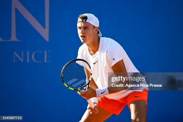 Holger RUNE of Denmark during the Day 2 of Hopman Cup at Nice Lawn Tennis Club on July 20, 2023 in Nice, France.