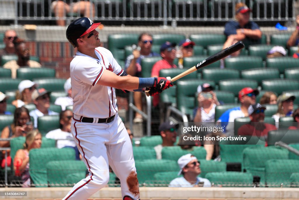 Austin Riley Third Base Atlanta Braves third baseman Austin Riley reacts after hitting a home ...