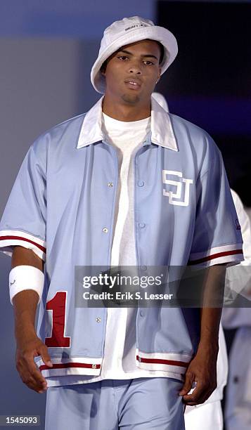 Model walks down the runway during the Sean "P. Diddy" Combs'' Sean John Spring/Summer 2002 collection May 23, 2002 in Atlanta, GA.