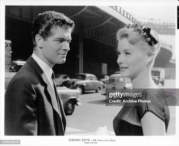 Stephen Boyd and Hope Lange in a scene from the film 'The Best Of Everything', 1959.