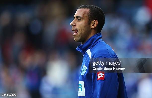 Anton Ferdinand of Queens Park Rangers looks thoughtful prior to the Barclays Premier League match between Queens Park Rangers and Everton at Loftus...