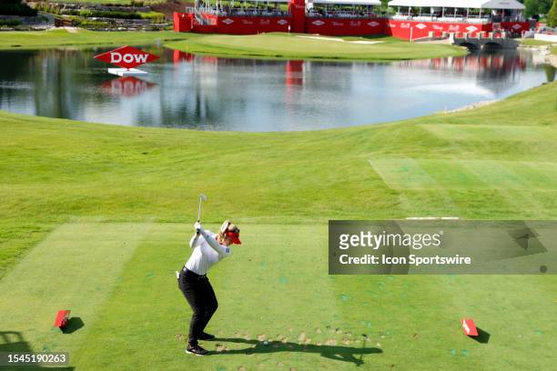 Golfer Brooke Henderson plays her tee shot on the 18th hole on July 20 during the second round of the Dow Great Lake Bay Invitational at Midland...
