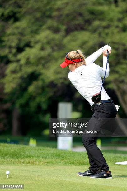 Golfer Brooke Henderson plays her tee shot on the 16th hole on July 20 during the second round of the Dow Great Lake Bay Invitational at Midland...