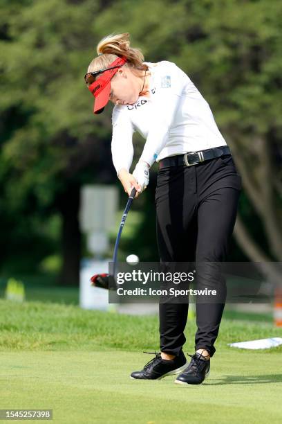 Golfer Brooke Henderson plays her tee shot on the 16th hole on July 20 during the second round of the Dow Great Lake Bay Invitational at Midland...