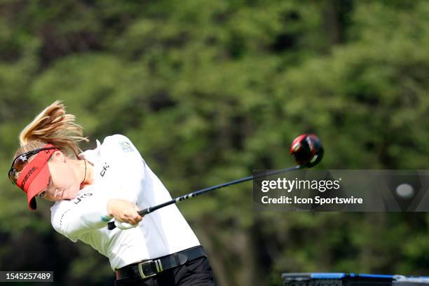 Golfer Brooke Henderson plays her tee shot on the 16th hole on July 20 during the second round of the Dow Great Lake Bay Invitational at Midland...