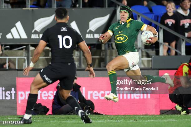 Cheslin Kolbe of South Africa during The Rugby Championship match between the New Zealand All Blacks and South Africa Springboks at Mt Smart Stadium...