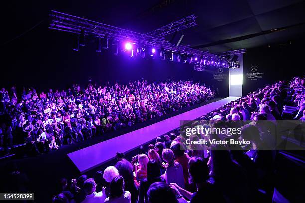 General view of the runway at the Kai Spring/Summer 2013 show on day 4 of Mercedes-Benz Fashion Week Russia Spring/Summer 2013 at Manege on October...