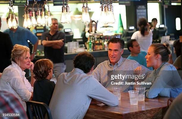 Ann Romney, Miles Romney, Craig Romney, Republican presidential candidate, former Massachusetts Gov. Mitt Romney and Mary Romney have dinner at...