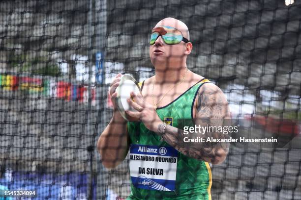 Alessandro Da Silva of Brazil competes in the Men's Discus Throw F11 Final during day eight of the World Para Athletics Championships Paris 2023 at...