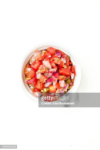 sauce cup with tomato salsa. - salsa fotografías e imágenes de stock