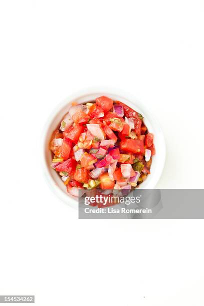 sauce cup with tomato salsa. - salsa sauce stock pictures, royalty-free photos & images