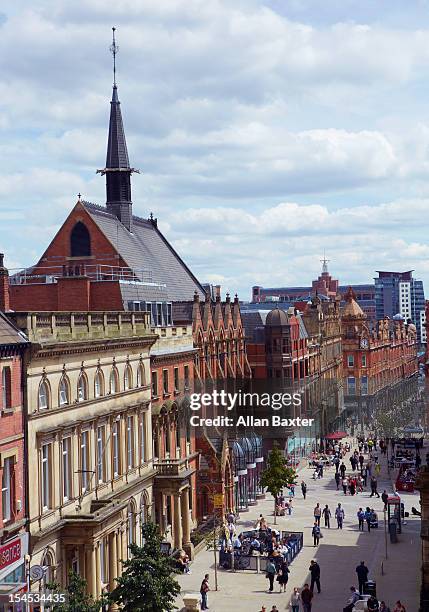 elevated view of high street - leeds cityscape stock pictures, royalty-free photos & images