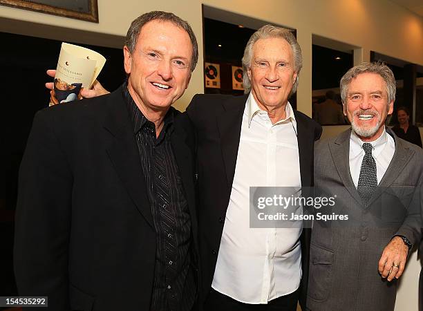 Singers Rudy Gatlin, Bill Medley, and Larry Gatlin attend a memorial service for entertainer Andy Williams on October 21, 2012 in Branson, Missouri....