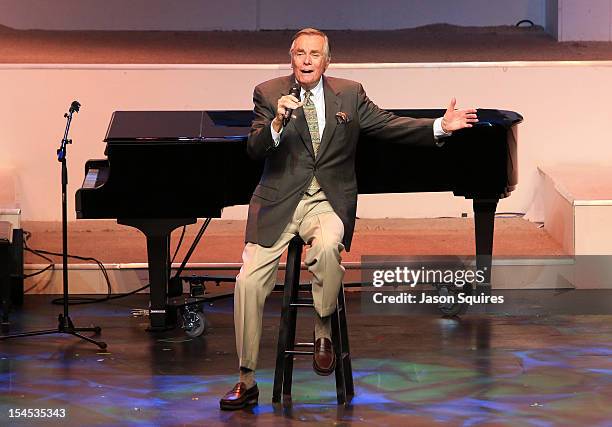 Entertainer Peter Marshall attends a memorial service for entertainer Andy Williams on October 21, 2012 in Branson, Missouri. Williams died on...