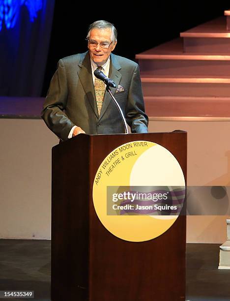 Entertainer Peter Marshall attends a memorial service for entertainer Andy Williams on October 21, 2012 in Branson, Missouri. Williams died on...