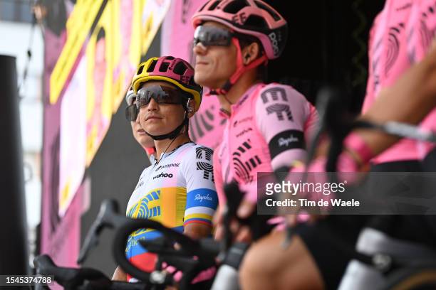 Esteban Chaves of Colombia and Team EF Education-EasyPost prior to the stage fourteen of the 110th Tour de France 2023 a 151.8km stage from Annemasse...