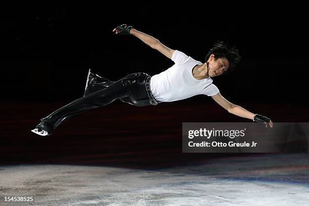 Yuzuru Hanyu of Japan skates in the Smucker's Skating Spectacular event during the Skate America competition at the ShoWare Center on October 21,...