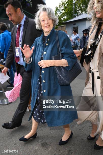 Dame Maggie Smith attends day thirteen of the Wimbledon Tennis Championships at All England Lawn Tennis and Croquet Club on July 15, 2023 in London,...