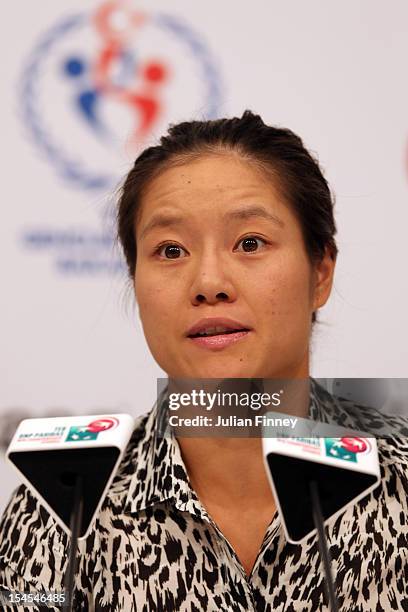 Li Na of China talks to the media during previews for the TEB BNP Paribas WTA Championships - Istanbul 2012 on October 22, 2012 in Istanbul, Turkey.