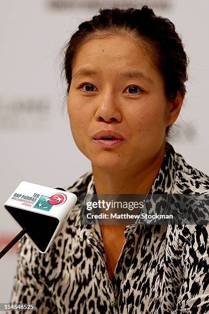 Na Li of China fields questions from the media during the WTA All-Access Hour during the TEB BNP Paribas WTA Championships at the Renaissance Polat...