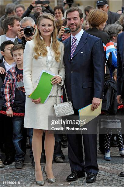 Prince Guillaume Of Luxembourg and Countess Stephanie de Lannoy during their civil wedding ceremony at the Hotel De Ville on October 19, 2012 in...