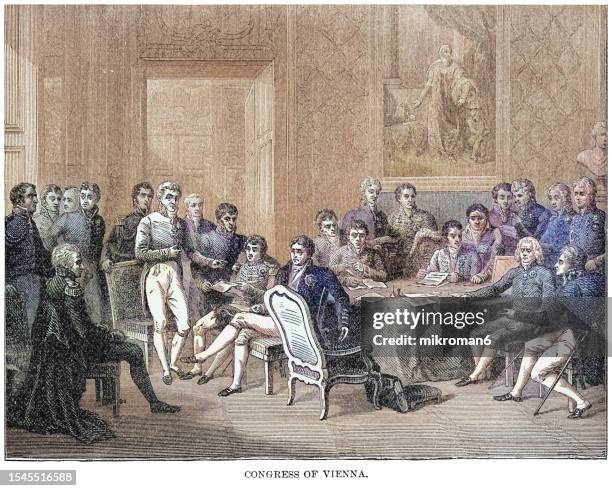 old engraved illustration of the congress of vienna of 1814–1815 was an international diplomatic conference to reconstitute the european political order after the downfall of the french emperor napoleon i - arts club stock pictures, royalty-free photos & images