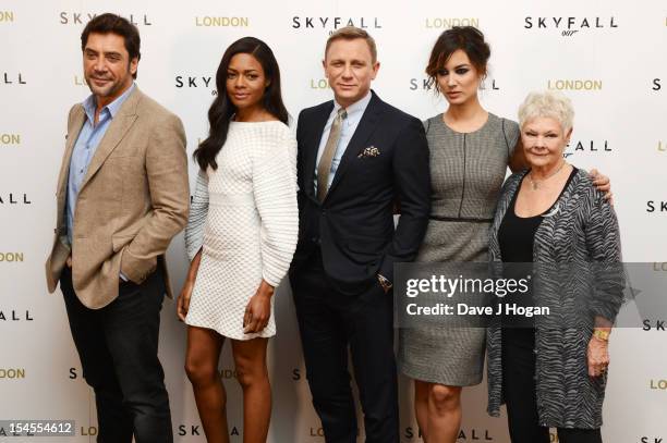 Javier Bardem, Berenice Marlohe, Daniel Craig, Naomie Harris and Judi Dench pose at a photocall for the new James Bond film 'Skyfall' at The...